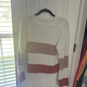 Striped Knit Sweater - Cream and Brown
